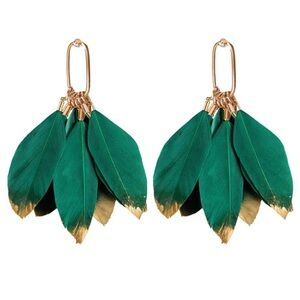 St Armands Designs Emerald Gold Dipped Feather Tassel Earrings
